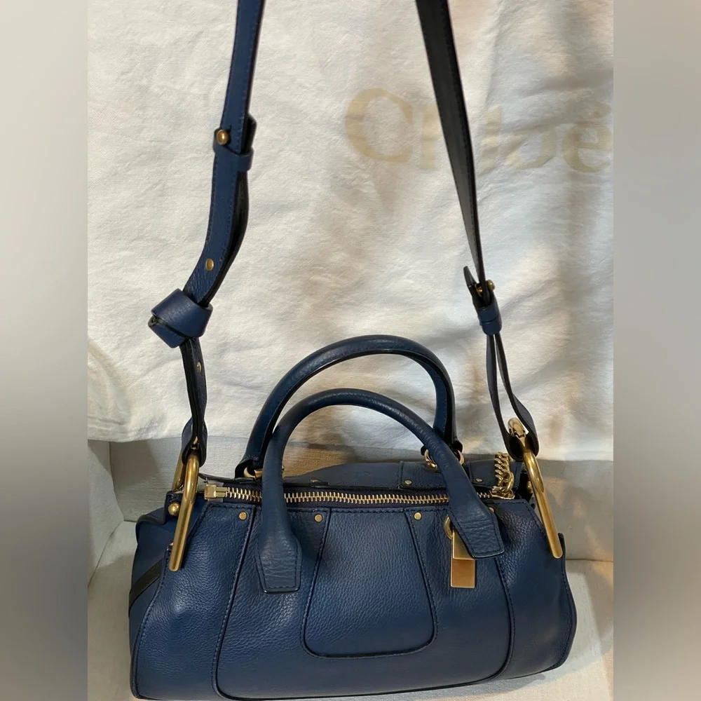 Chloe Dark Blue Leather Satchel with Gold Hardware - Picture 5 of 14